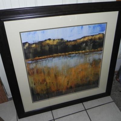 LARGE FRAMED ABSTRACT "SALT WATER MARSH" ARTWORK