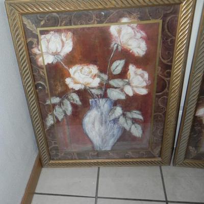 TWO FRAMED FLOWER WALL PICTURES