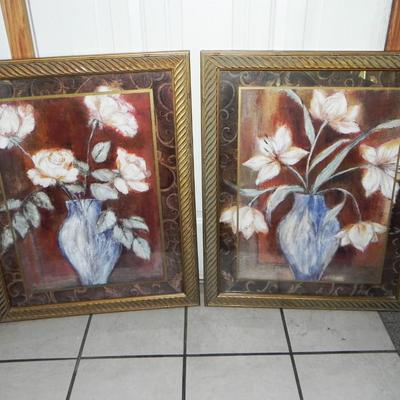 TWO FRAMED FLOWER WALL PICTURES