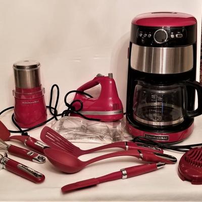 Lot#61  KITCHEN AID Lot - Coffee Maker/Grinder, Mixer, Kitchen Implements