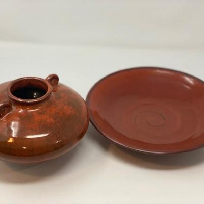 Red clay ceramic vase with bowl.