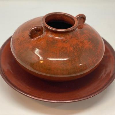 Red clay ceramic vase with bowl.