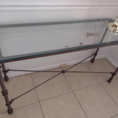 Glass Topped Metal Frame Sofa Table with Rope and Knot Design