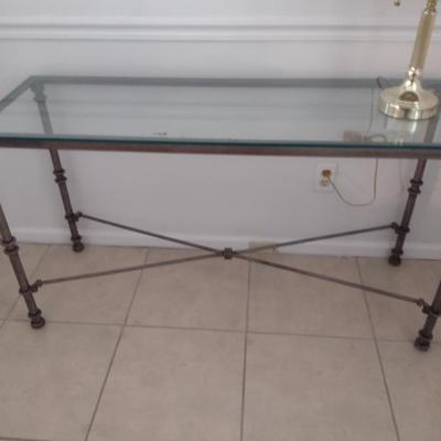 Glass Topped Metal Frame Sofa Table with Rope and Knot Design