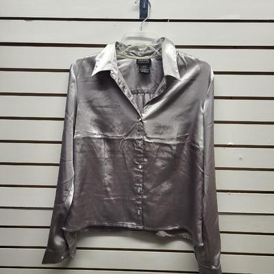 GEORGE STRETCH SILVER SUZE LG WOMENS BLOUSE