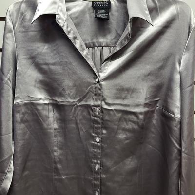 GEORGE STRETCH SILVER SUZE LG WOMENS BLOUSE
