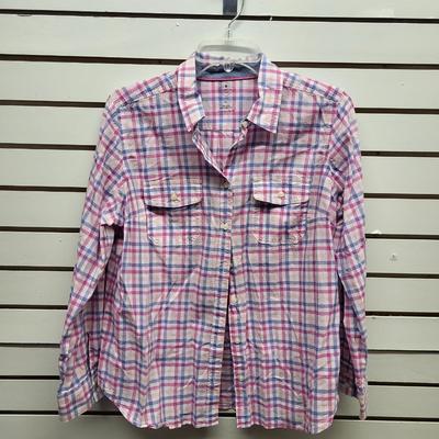 ST JOHNS BAY WOMENS PL PLAID FLANNEL BUTTON UP SHIRT