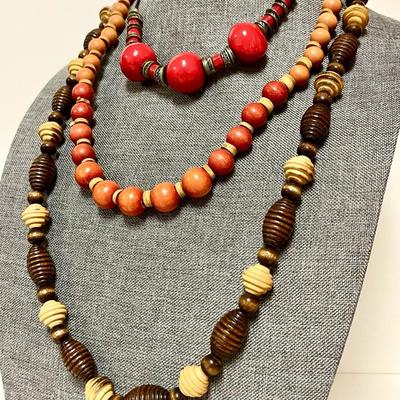 LOT 127   GROUP OF 3 BOHO NECKLACES MIXED MATERIALS