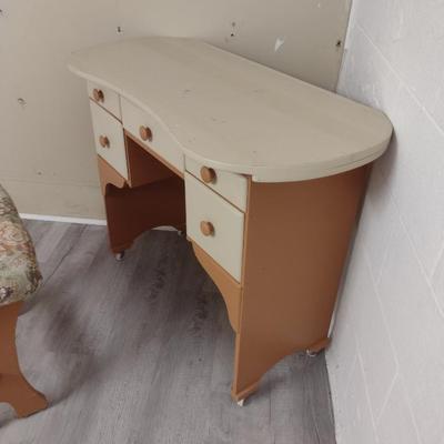 Vintage Two Tone Desk/Dressing Table with Bench
