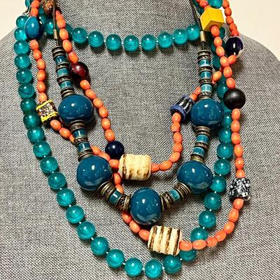LOT 128  GROUP OF 3 BOHO NECKLACES MIXED MATERIALS