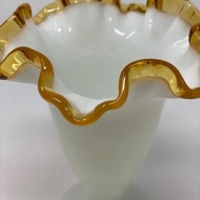 Fenton Art Glass Gold  Crest Milk Glass Vase