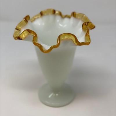 Fenton Art Glass Gold  Crest Milk Glass Vase