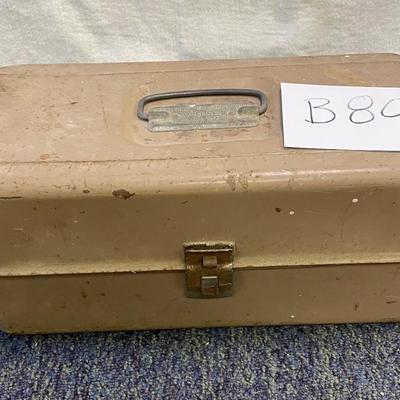 Rustic tackle box w/reel assortment