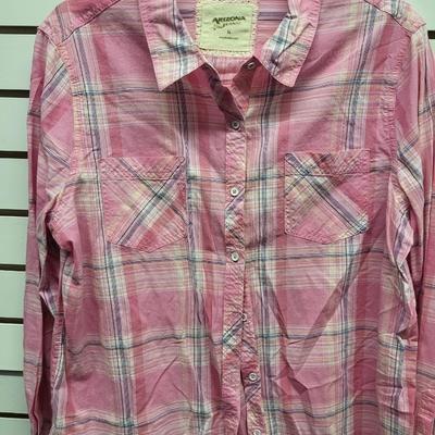 ARIZONA WOMENS SIZE XL BUTTON UP PINK PLAID SHIRT