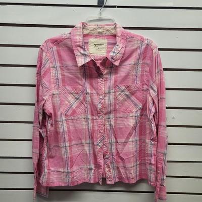 ARIZONA WOMENS SIZE XL BUTTON UP PINK PLAID SHIRT