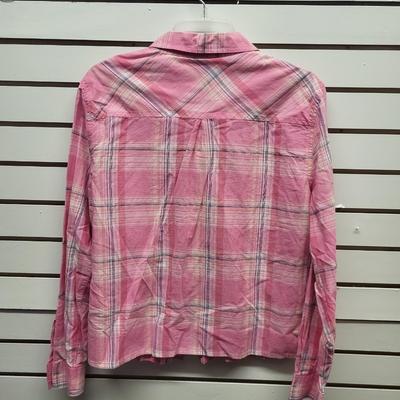ARIZONA WOMENS SIZE XL BUTTON UP PINK PLAID SHIRT