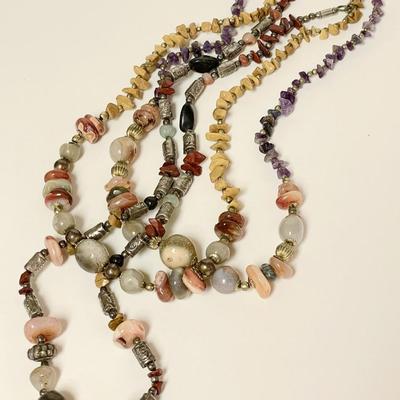 LOT 132  VINTAGE POLISHED ROCKS & GEMSTONE NECKLACES NATURAL ELEMENTS