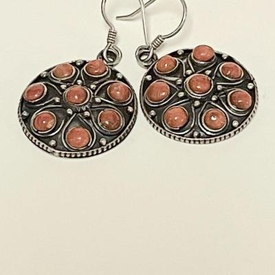 LOT 137   PAIR OF STERLING SILVER/CORAL EAR RINGS FOR PIERCED EARS