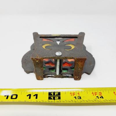 VINTAGE WROUGHT IRON STAINED GLASS OWL DECO