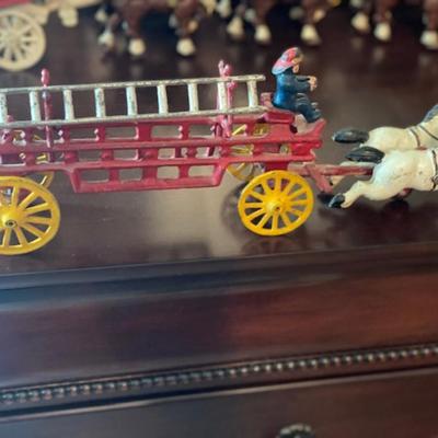 Cast Iron Large Fire Truck w/Horses
