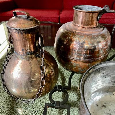 LOT 140  GROUP OF 3 DECORATIVE TURKISH COPPER VESSELS