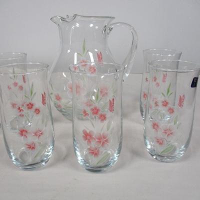 Handmade Lemonade Set Pitcher with Pink Floral Butterfly Glasses