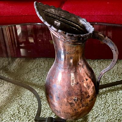 LOT 141   GROUP OF 3 TURKISH DECORATIVE COPPER PITCHERS & COFFEE POT