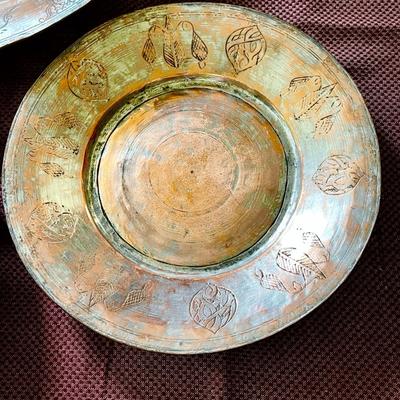LOT 143   SET OF 3 DECORATIVE LARGE THICK COPPER PLATES TURKEY