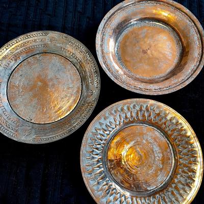 LOT 145  GROUP OF 3 DECORATIVE COPPER PLATES FROM TURKEY