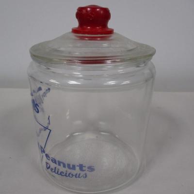 Vintage 10â€ Tomâ€™s Toasted Peanuts Glass Jar Clear Lid (updated)