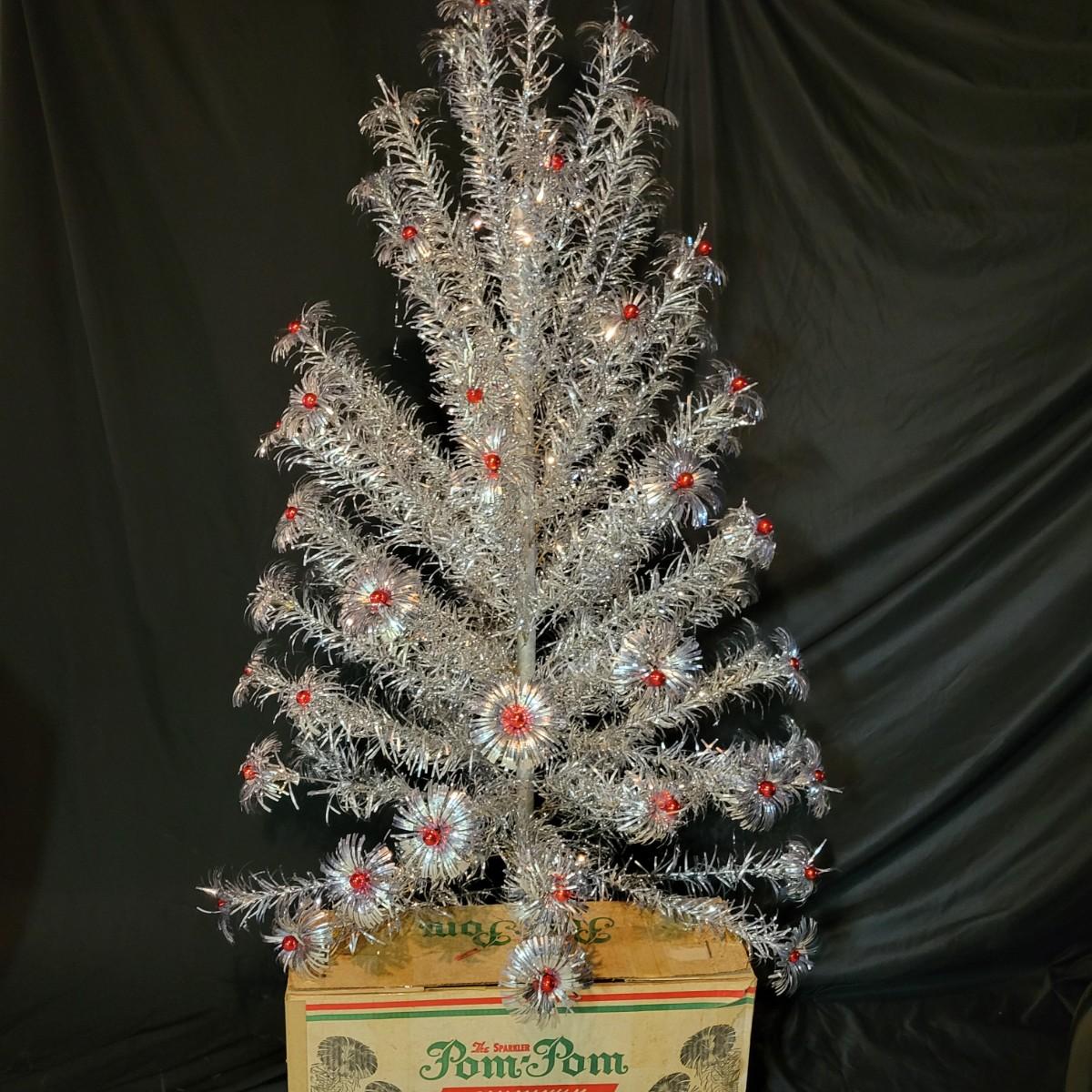 The Sparkler’ Rare Vintage Pom Pom Aluminum Christmas Tree W/Original