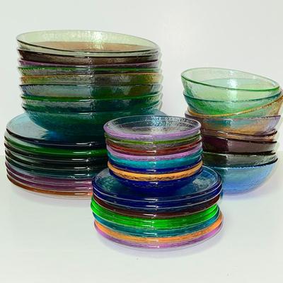 LOT 151  FIRE & LIGHT 40 PC SET OF DISHES SERVICE FOR 8 ARCATA CALIFORNIA RECYCLED GLASS