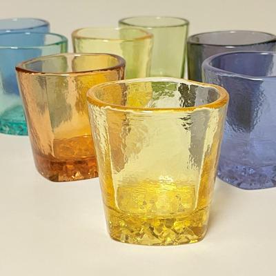 LOT 152  FIRE & LIGHT ON THE ROCKS TUMBLERS ARCATA CALIFORNIA RECYCLED GLASS