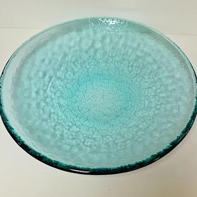 LOT 154  FIRE & LIGHT BIG BOWL 11'" AQUA ARCATA CALIFORNIA RECYCLED GLASS