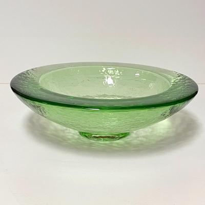 LOT 156  FIRE & LIGHT SIGNED WIDE LIP FOOTED BOWL HEAVY RECYCLED GLASS ARCATA CALIFORNIA CELERY