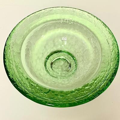 LOT 156  FIRE & LIGHT SIGNED WIDE LIP FOOTED BOWL HEAVY RECYCLED GLASS ARCATA CALIFORNIA CELERY