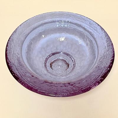 LLOT 157  FIRE & LIGHT WIDE LIP FOOTED BOWL SIGNED LAVENDER ARCATA CALIFORNIA RECYCLED HEAVY GLASS