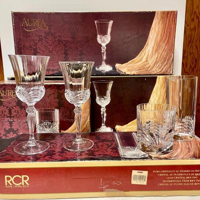 LOT 160  BOXED SETS OF RCR CRYSTAL GLASSES 4 SIZES SETS OF 6 Royal Crystal Rock Italy