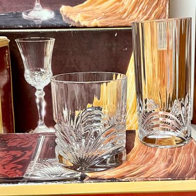LOT 160  BOXED SETS OF RCR CRYSTAL GLASSES 4 SIZES SETS OF 6 Royal Crystal Rock Italy