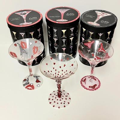 LOT 161  LOLITA LOVE MY MARTINI HAND PAINTED GLASSES W/BOXES