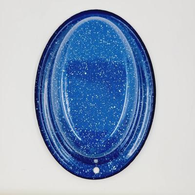 VINTAGE CINSA BLUE ENAMELWARE OVAL BOWL