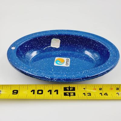 VINTAGE CINSA BLUE ENAMELWARE OVAL BOWL