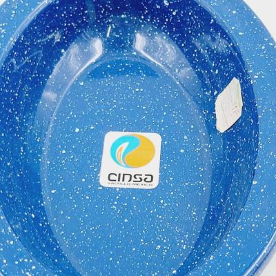 VINTAGE CINSA BLUE ENAMELWARE OVAL BOWL