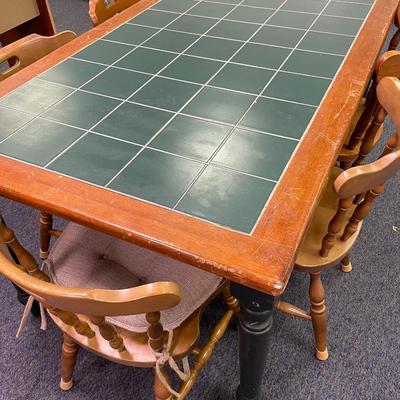 Green tile kitchen table & 6 chairs
