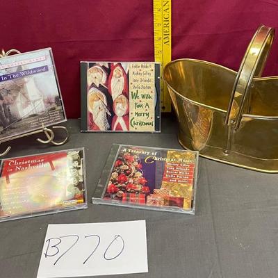 Christmas music and a brass basket