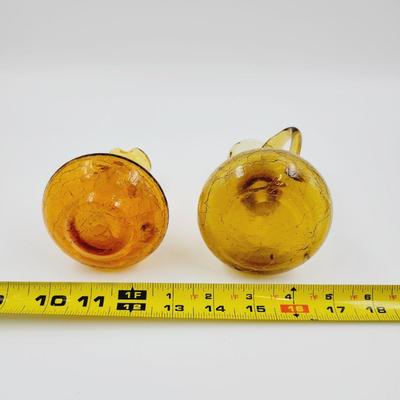 VINTAGE AMBER CRACKLE GLASS PETITE PITCHER VASES