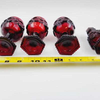AVON CAPE COD RUBY RED GOBLETS AND COLOGNE SHAKER