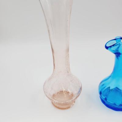 PRETTY BLUE PITCHER AND PINK BLUSH CRACKLE VASE