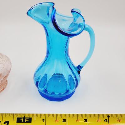 PRETTY BLUE PITCHER AND PINK BLUSH CRACKLE VASE