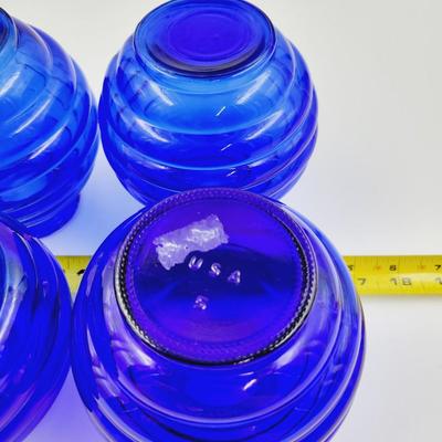 VINTAGE COBALT BLUE RIBBED VASES MARKED USA